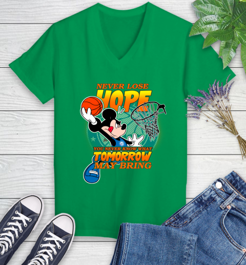 Philadelphia 76ers NBA Basketball Mickey Disney Never Lose Hope Women's V-Neck T-Shirt 5