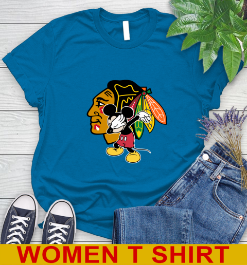 Chicago Blackhawks NHL Hockey Dabbing Mickey Disney Sports Women's T-Shirt 7