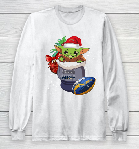 Los Angeles Chargers Christmas Baby Yoda Star Wars Funny Happy NFL Long Sleeve T-Shirt 2