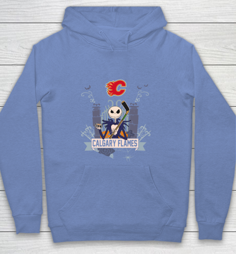 NHL Calgary Flames Hockey Jack Skellington Halloween Youth Hoodie 8