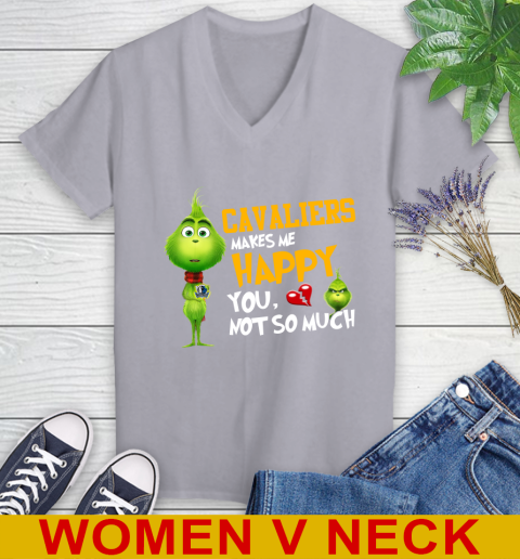 NBA Dallas Mavericks Makes Me Happy You Not So Much Grinch Basketball Sports Women's V-Neck T-Shirt 4