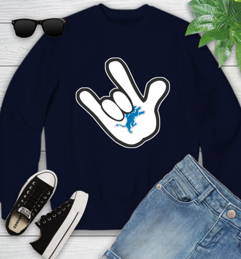 Detroit Lions NFL Football Mickey Rock Hand Disney Youth Sweatshirt 3