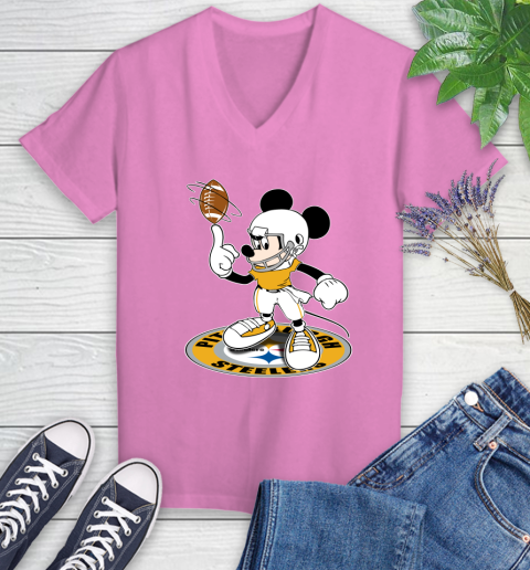 NFL Football Pittsburgh Steelers Cheerful Mickey Disney Shirt Women's V-Neck T-Shirt 12