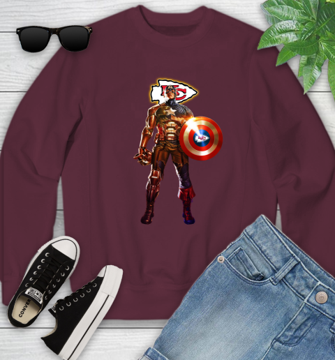 NFL Captain America Marvel Avengers Endgame Football Sports Kansas City Chiefs Youth Sweatshirt Tee For Sports