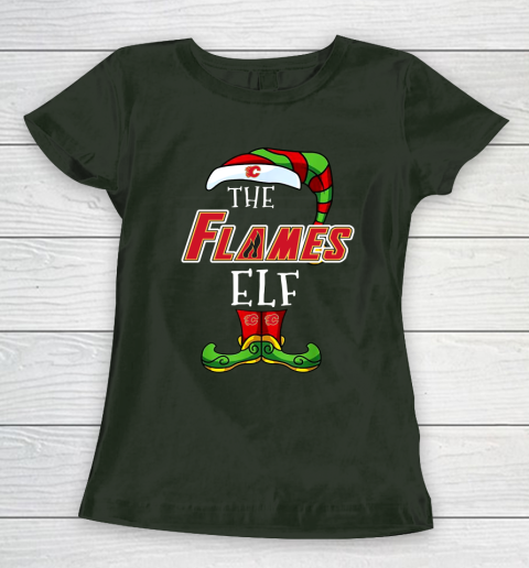 Calgary Flames Christmas ELF Funny NHL Women's T-Shirt 4