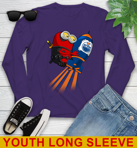 NHL Hockey Edmonton Oilers Deadpool Minion Marvel Shirt Youth Long Sleeve 4