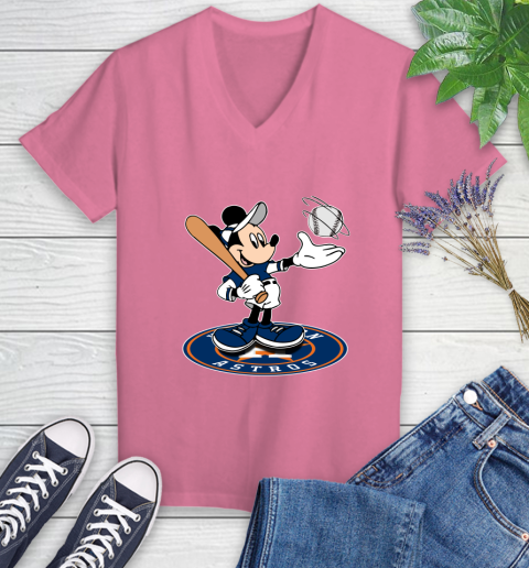 MLB Baseball Houston Astros Cheerful Mickey Disney Shirt Women's V-Neck T-Shirt 11