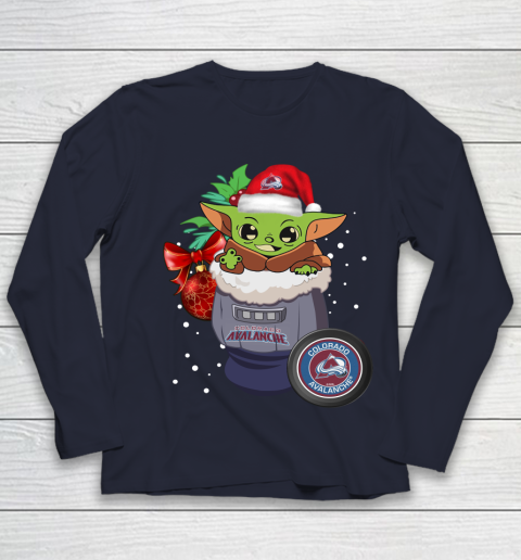 Colorado Avalanche Christmas Baby Yoda Star Wars Funny Happy NHL Youth Long Sleeve 3