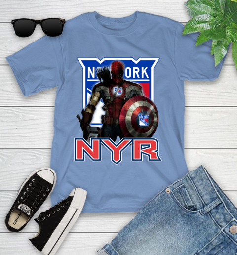 NHL Captain America Thor Spider Man Hawkeye Avengers Endgame Hockey New York Rangers Youth T-Shirt 11