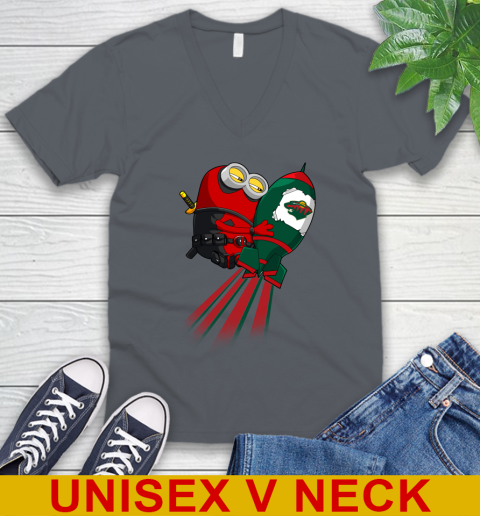 NHL Hockey Minnesota Wild Deadpool Minion Marvel Shirt V-Neck T-Shirt 4