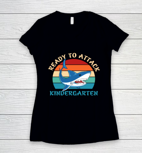 Back To School Shirt Ready to attack kindergarten Women's V-Neck T-Shirt