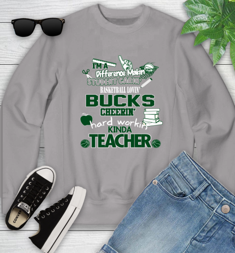 Milwaukee Bucks NBA I'm A Difference Making Student Caring Basketball Loving Kinda Teacher Youth Sweatshirt 3