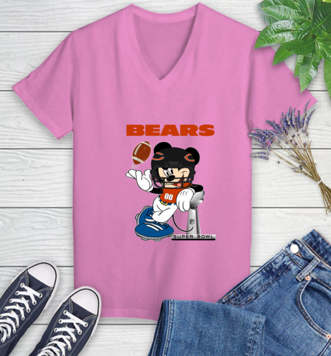 NFL Chicago Bears Mickey Mouse Disney Super Bowl Football T Shirt Women's V-Neck T-Shirt 14