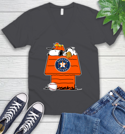 MLB Houston Astros Snoopy Woodstock The Peanuts Movie Baseball T Shirt V-Neck T-Shirt 5