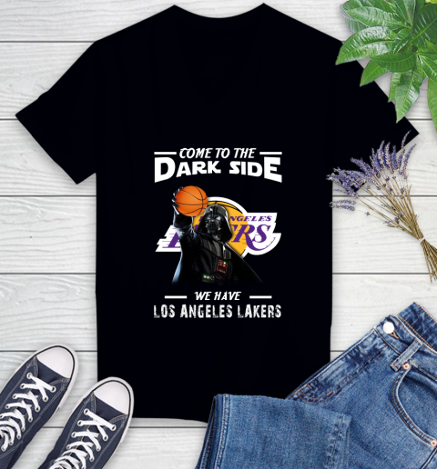 NBA Come To The Dark Side We Have Los Angeles Lakers Star Wars Darth Vader Basketball Women's V-Neck T-Shirt