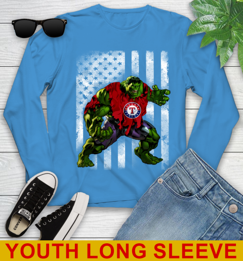 Texas Rangers Hulk Marvel Avengers MLB Baseball American Flag Youth Long Sleeve 8