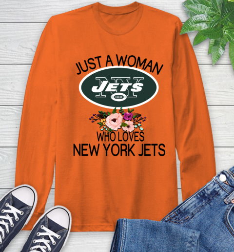 NFL Just A Woman Who Loves New York Jets Football Sports Long Sleeve T-Shirt 3