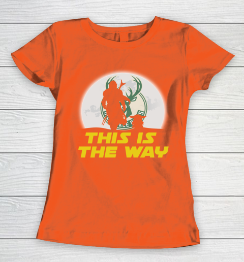 Milwaukee Bucks NBA Basketball Star Wars Yoda And Mandalorian This Is The Way Women's T-Shirt 3
