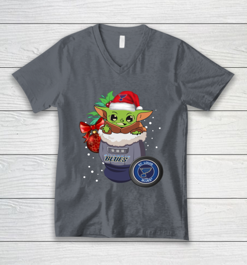 St.Louis Blues Christmas Baby Yoda Star Wars Funny Happy NHL V-Neck T-Shirt 5