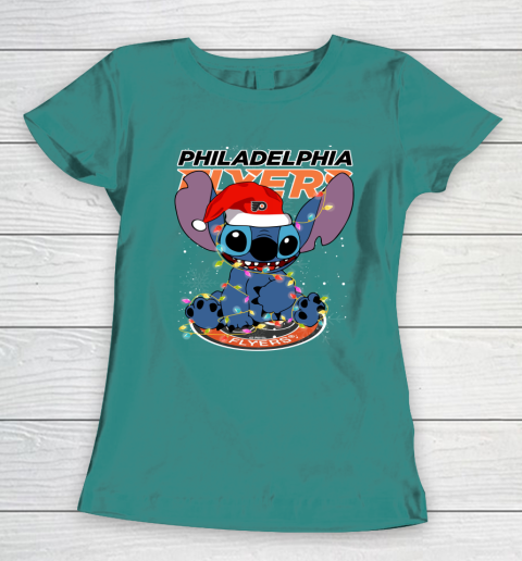 Philadelphia Flyers NHL Hockey noel stitch Christmas Women's T-Shirt 10