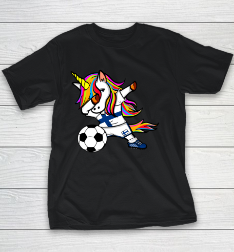 Funny Dabbing Unicorn Finland Football Finnish Flag Soccer Youth T-Shirt