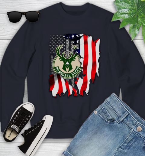 Milwaukee Bucks NBA Basketball American Flag Youth Sweatshirt 2