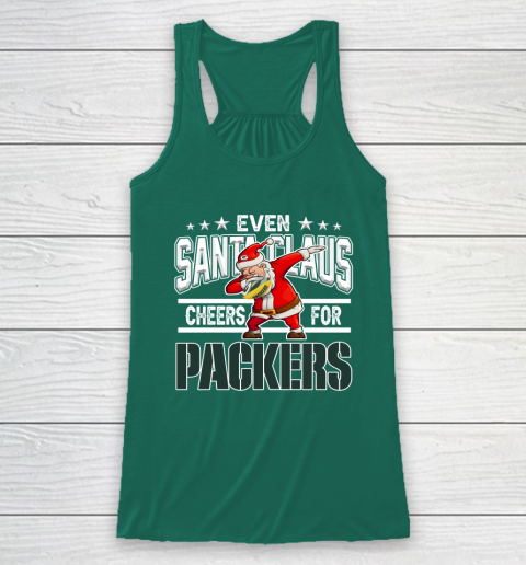 Green Bay Packers Even Santa Claus Cheers For Christmas NFL Racerback Tank 5