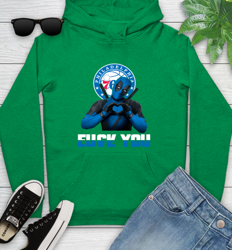 NBA Philadelphia 76ers Deadpool Love You Fuck You Basketball Sports Youth Hoodie 9