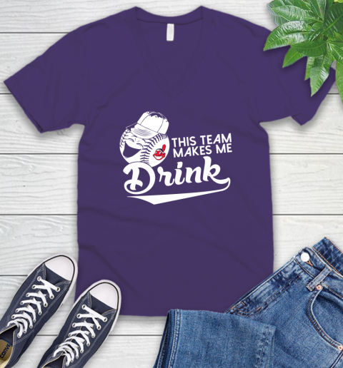 MLB Baseball This Team Makes Me Drink Adoring Fan Cleveland Indians V-Neck T-Shirt 9