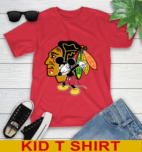 Chicago Blackhawks NHL Hockey Dabbing Mickey Disney Sports Youth T-Shirt 10