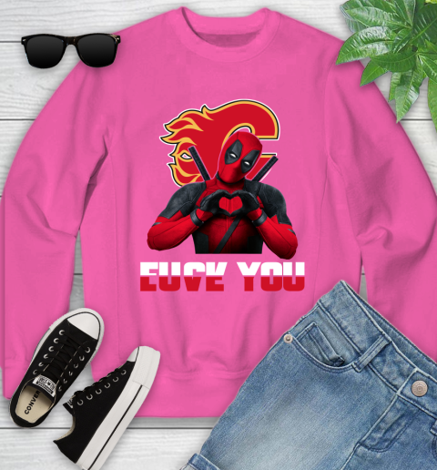 NHL Calgary Flames Deadpool Love You Fuck You Hockey Sports Youth Sweatshirt 6