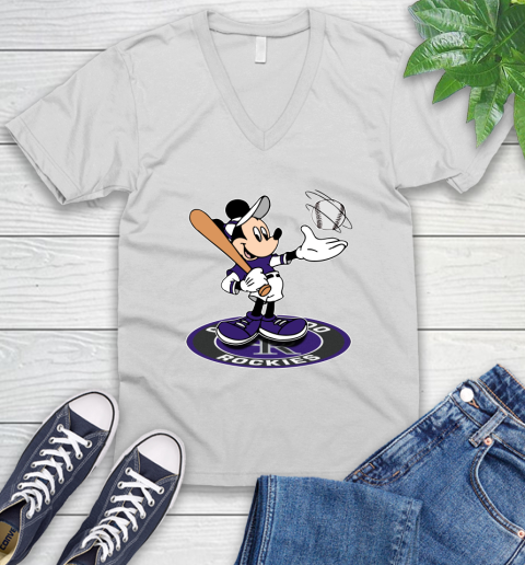 MLB Baseball Colorado Rockies Cheerful Mickey Disney Shirt V-Neck T-Shirt 2
