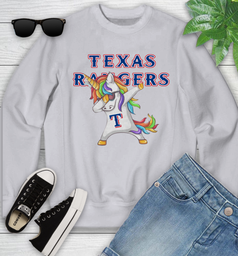 Texas Rangers MLB Baseball Funny Unicorn Dabbing Sports Youth Sweatshirt 4