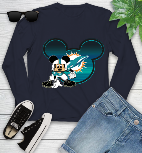 NFL Miami Dolphins Mickey Mouse Disney Football T Shirt Youth Long Sleeve 3