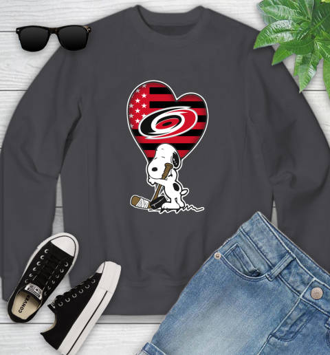 Carolina Hurricanes NHL Hockey The Peanuts Movie Adorable Snoopy Youth Sweatshirt 6