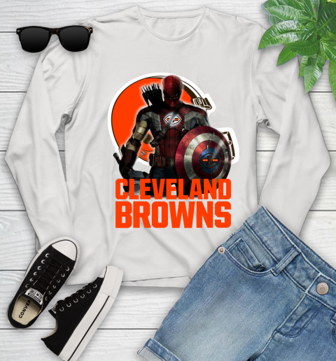 NFL Captain America Thor Spider Man Hawkeye Avengers Endgame Football Cleveland Browns Youth Long Sleeve
