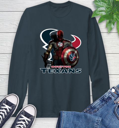 NFL Captain America Thor Spider Man Hawkeye Avengers Endgame Football Houston Texans Long Sleeve T-Shirt 8