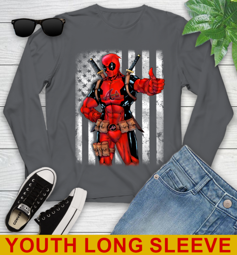 MLB Baseball Atlanta Braves Deadpool American Flag Shirt Youth Long Sleeve 9