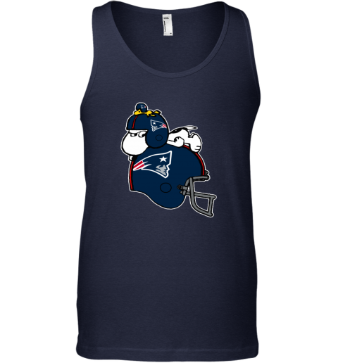 erjd snoopy and woodstock resting on new englands patriots helmet unisex tank 17 front navy