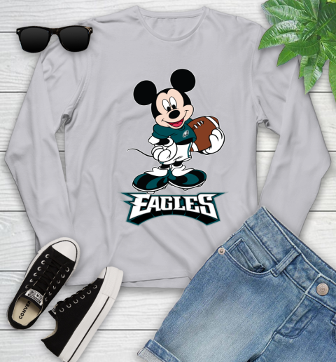 NFL Football Philadelphia Eagles Cheerful Mickey Mouse Shirt Youth Long Sleeve 5