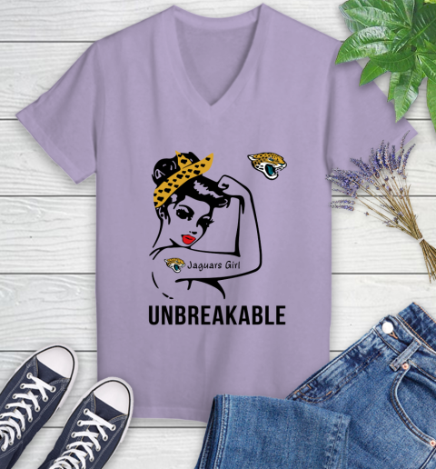 NFL Jacksonville Jaguars Girl Unbreakable Football Sports Women's V-Neck T-Shirt 9