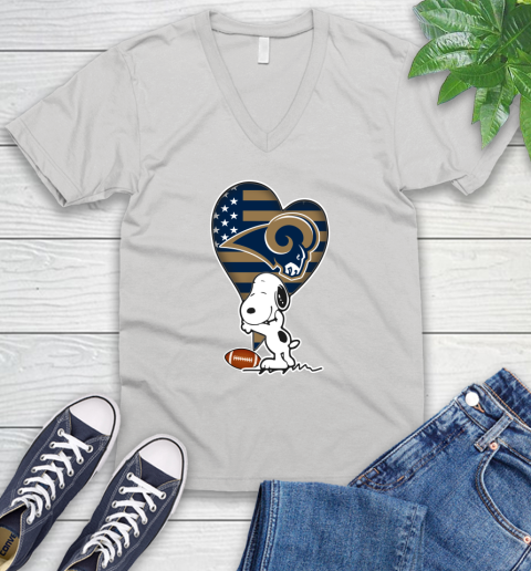 Los Angeles Rams NFL Football The Peanuts Movie Adorable Snoopy V-Neck T-Shirt