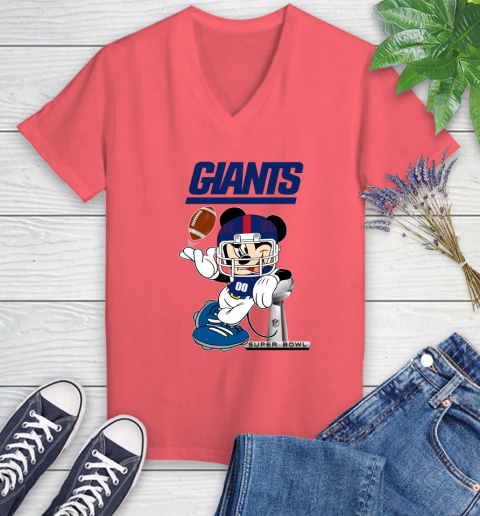 NFL newyork giants Mickey Mouse Disney Super Bowl Football T Shirt Women's  V-Neck T-Shirt