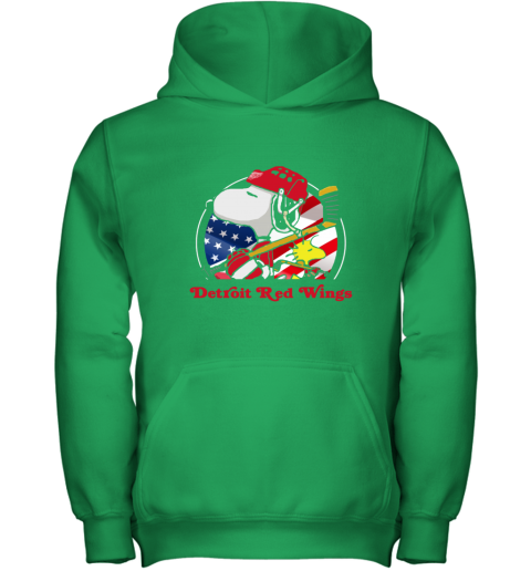 dvnx detroit red wings ice hockey snoopy and woodstock nhl youth hoodie 43 front irish green