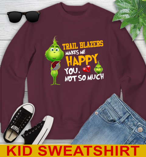NBA Portland Trail Blazers Makes Me Happy You Not So Much Grinch Basketball Sports Youth Sweatshirt 4