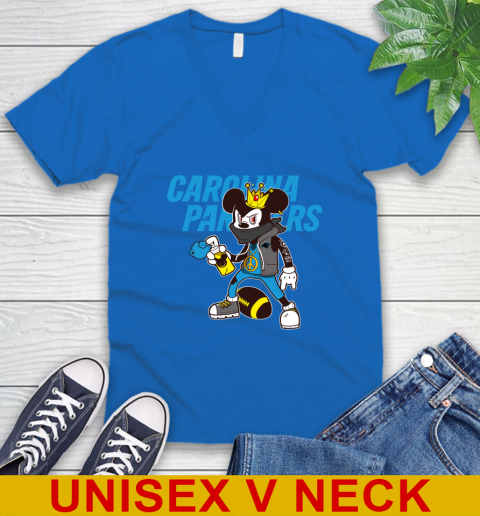 Carolina Panthers NFL Football Mickey Peace Sign Sports V-Neck T-Shirt 6