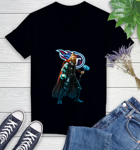 NFL Thor Avengers Endgame Football Tennessee Titans Women's V-Neck T-Shirt 2