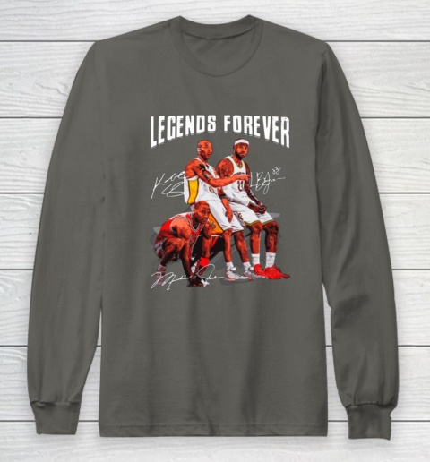 Kobe Bryant Lebron James And Michael Jordan Legends Forever Signatures Long Sleeve T-Shirt 5