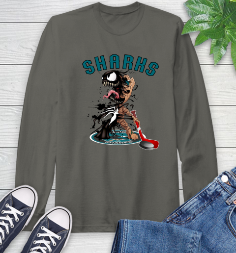NHL San Jose Sharks Hockey Venom Groot Guardians Of The Galaxy Long Sleeve T-Shirt 8
