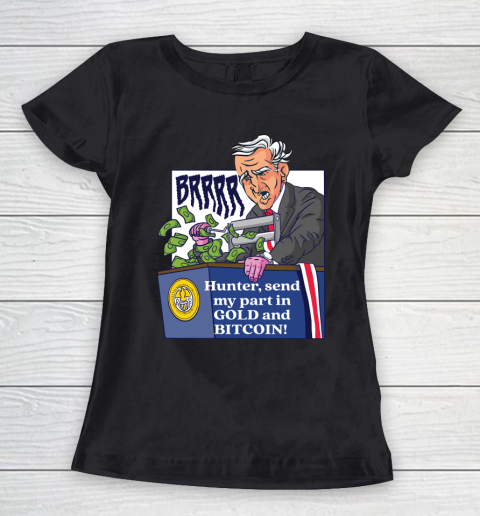 Bitcoin Joe Biden Printing Money Economy Anti Biden Anti Biden Retro Vintage Cartoon Women's T-Shirt